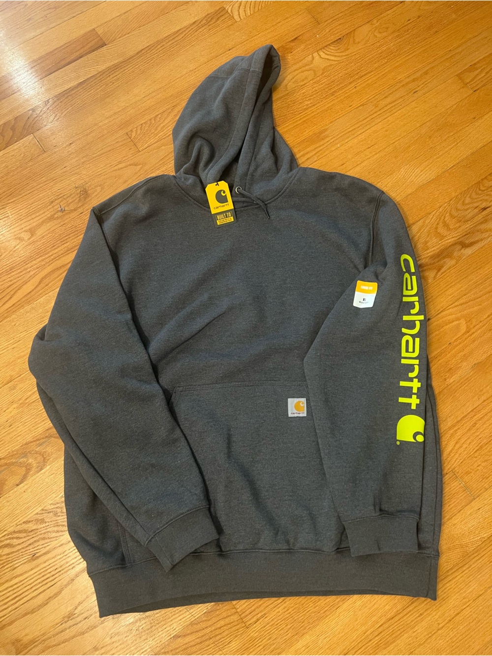 Carhartt Gray Hoodie with Yellow Logo Patch sweatshirt